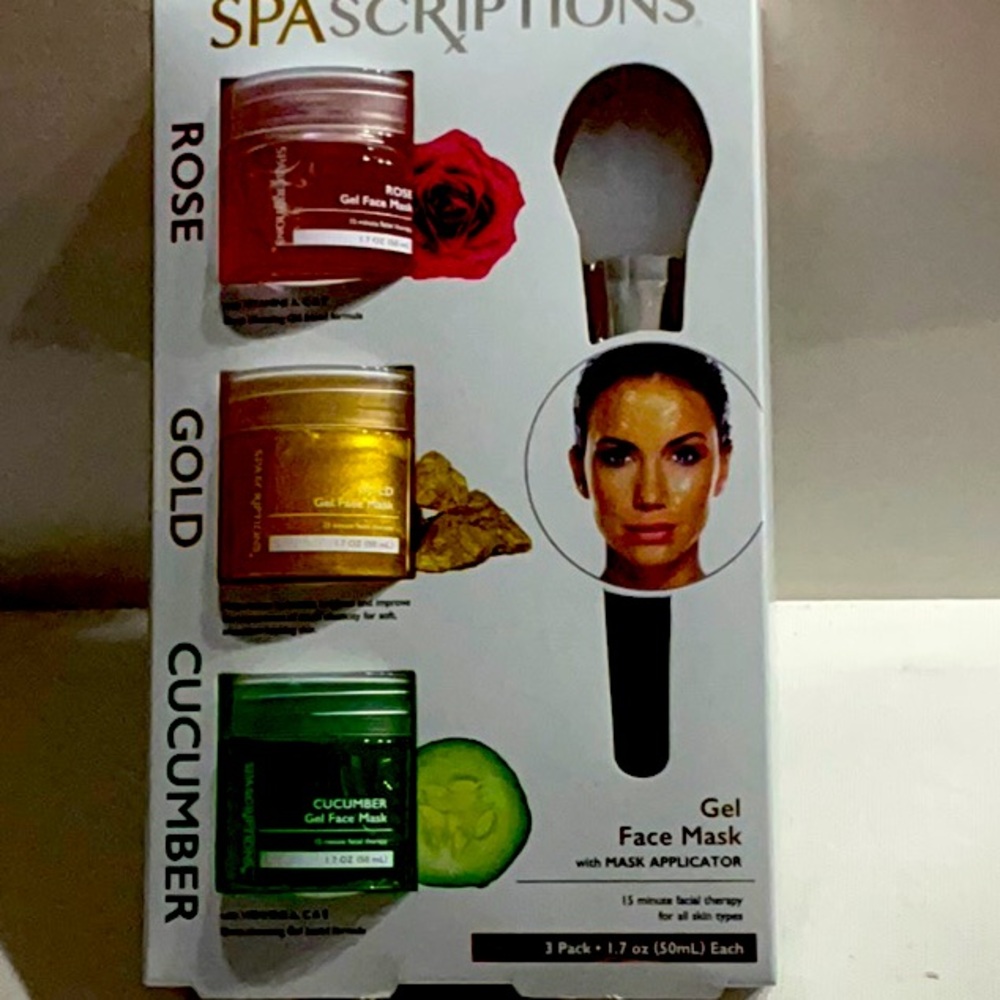SPASCRIPTIONS Gel Masks in Rose, Gold and Cucumber with Mask Applicator.